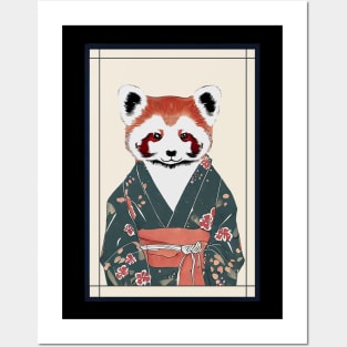 Red panda wear kimono japanese vintage Posters and Art